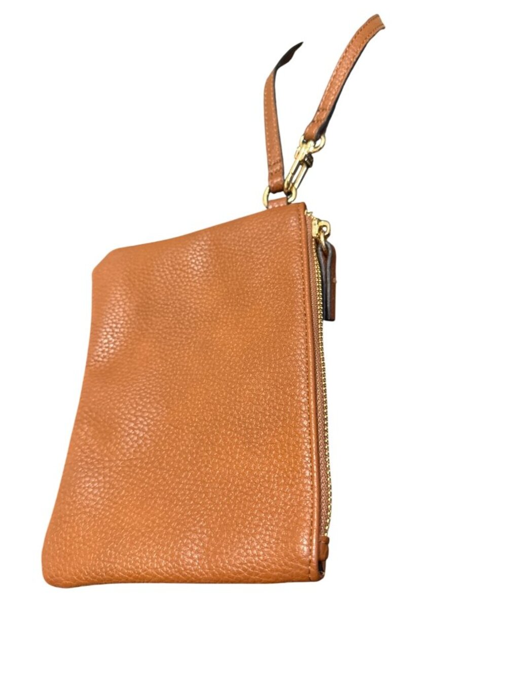 Steve Madden Brown Faux Leather Wristlet With Gold-Tone Hardware & Zipper Closur